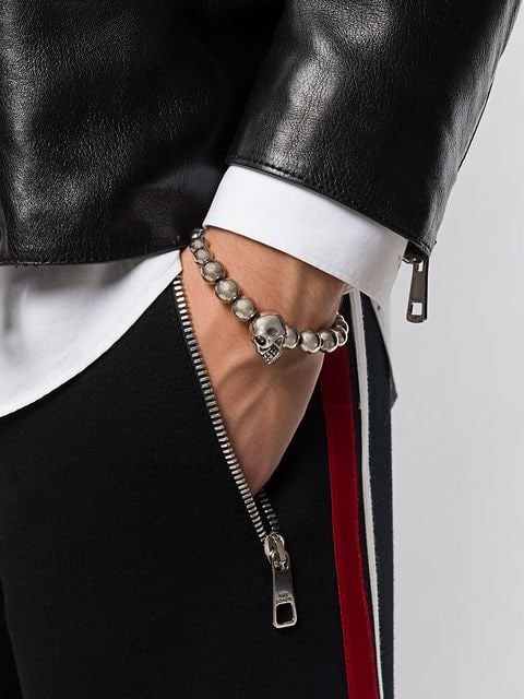 Alexander Mcqueen Beaded Skull Motif Bracelet In Yellow