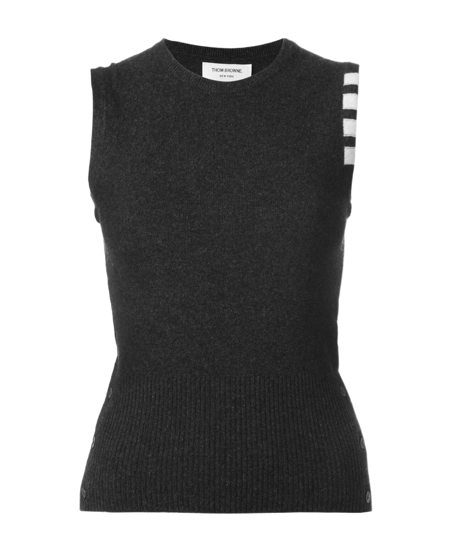 Thom Browne Cashmere Sleeveless Sweater Stripe Detail In Gray