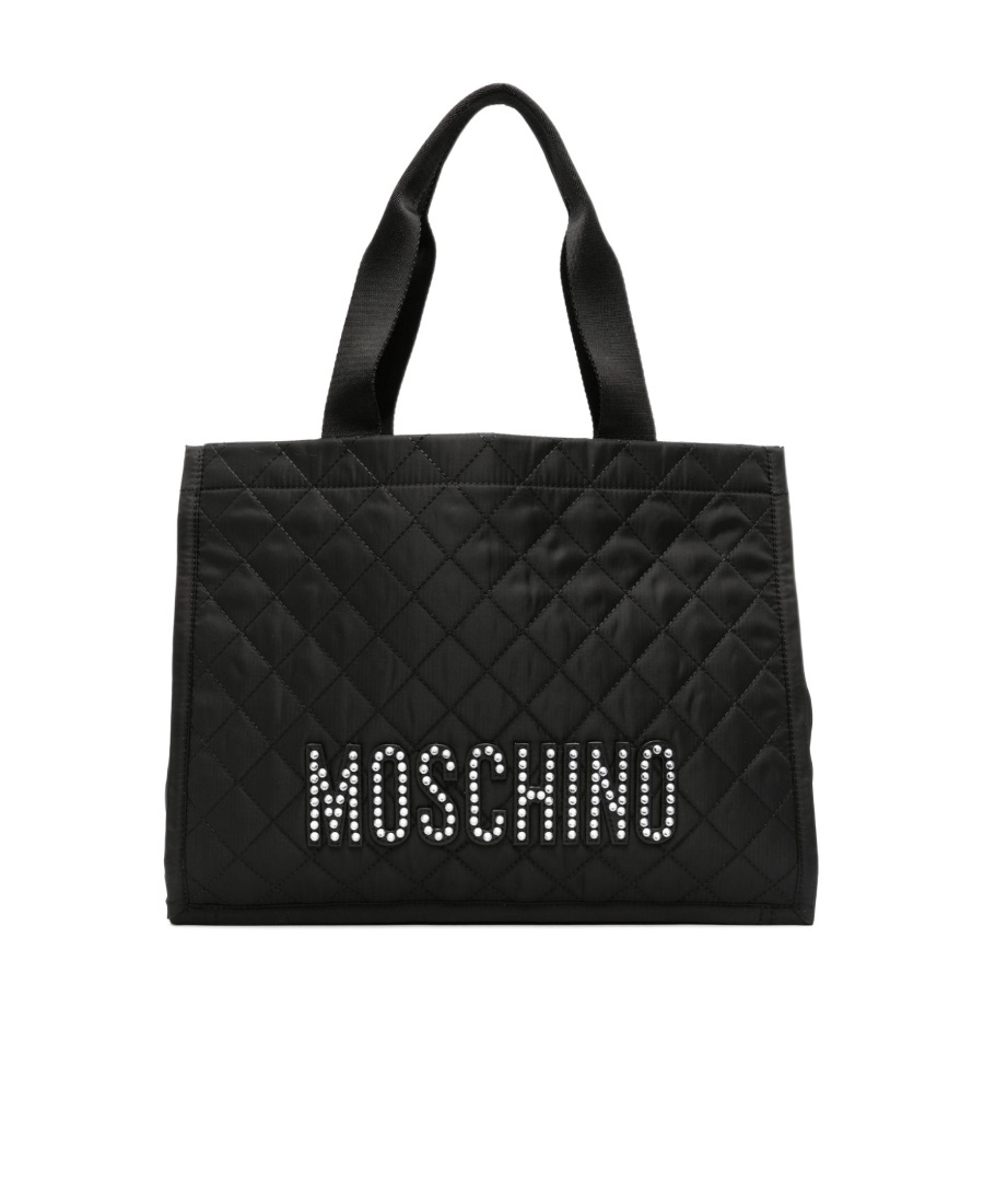 Moschino Logo Pattern Handbag In Black