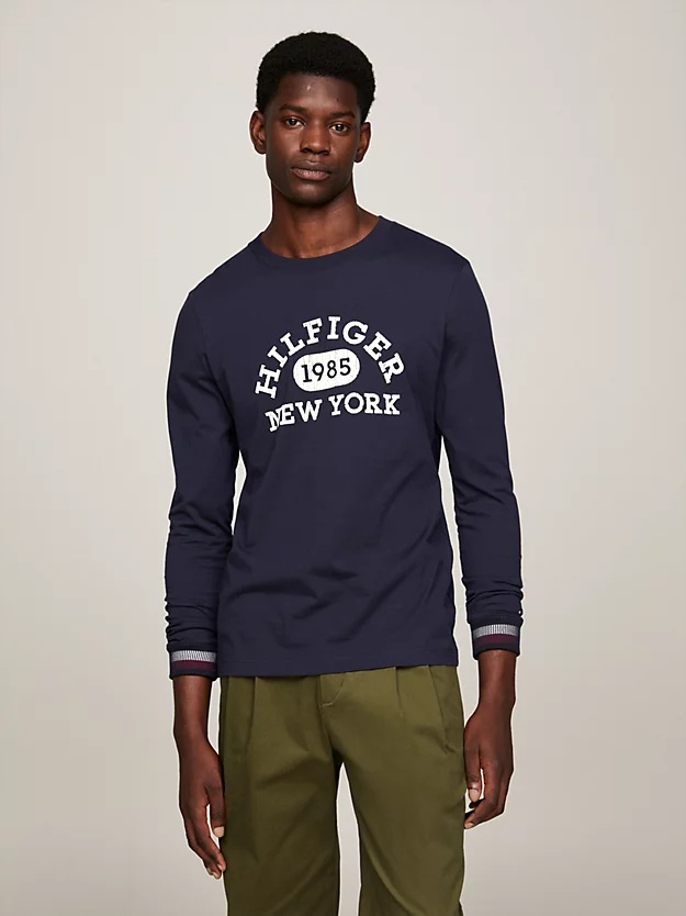 Shop Tommy Hilfiger T-shirt With Round Neck And Long Sleeves In Black