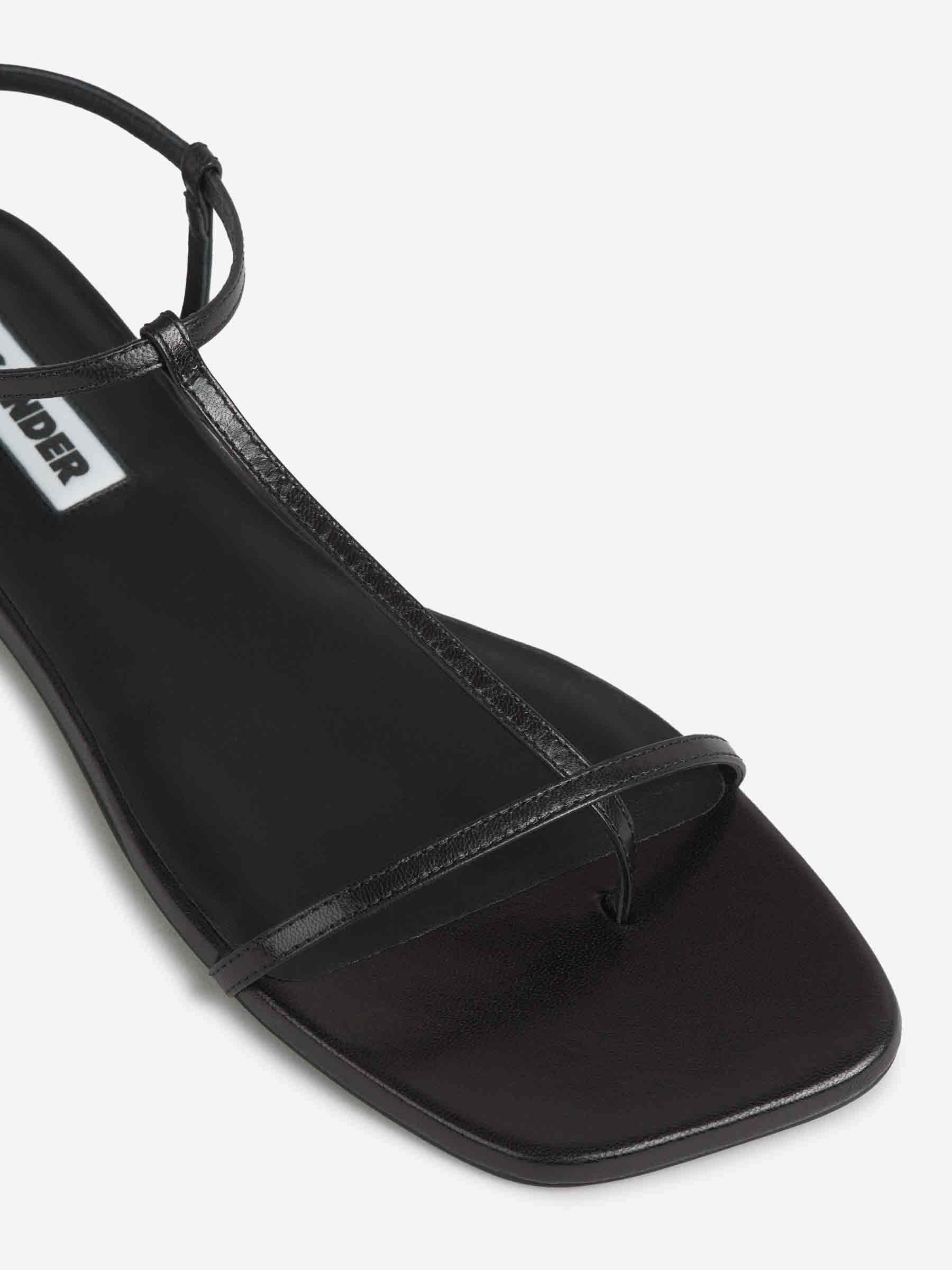Shop Jil Sander Flat Leather Sandals In Black