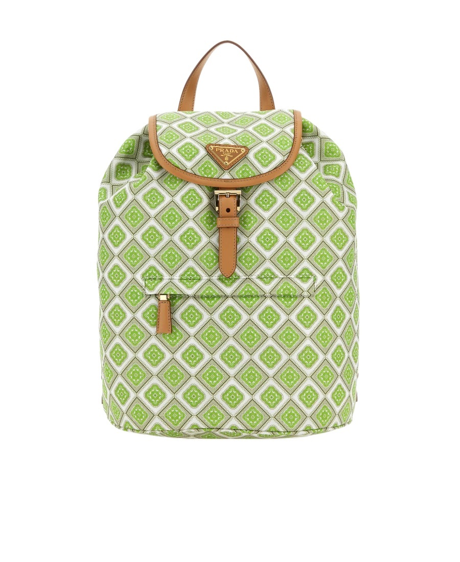 Prada Woman Printed Re-nylon Backpack In Green