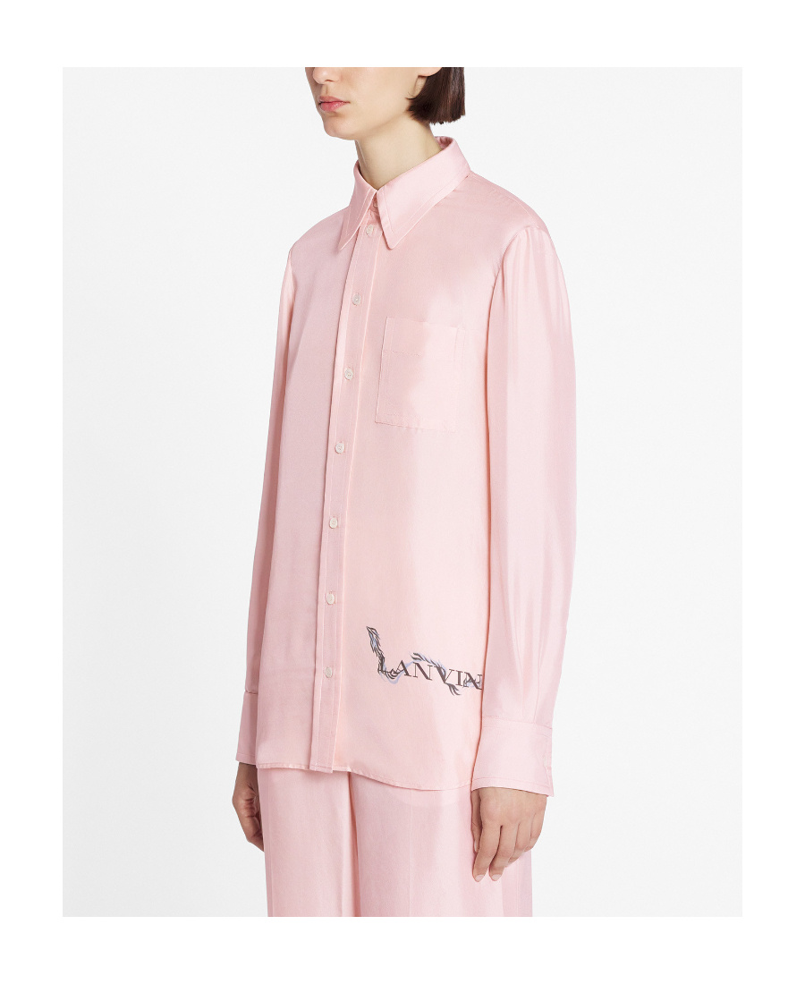 Lanvin Logo Printed Curved Hem Shirt In Nude