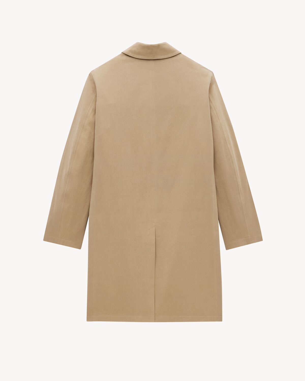 Saint Laurent Cotton Gabardine Faux-fur Lined Overcoat In Brown
