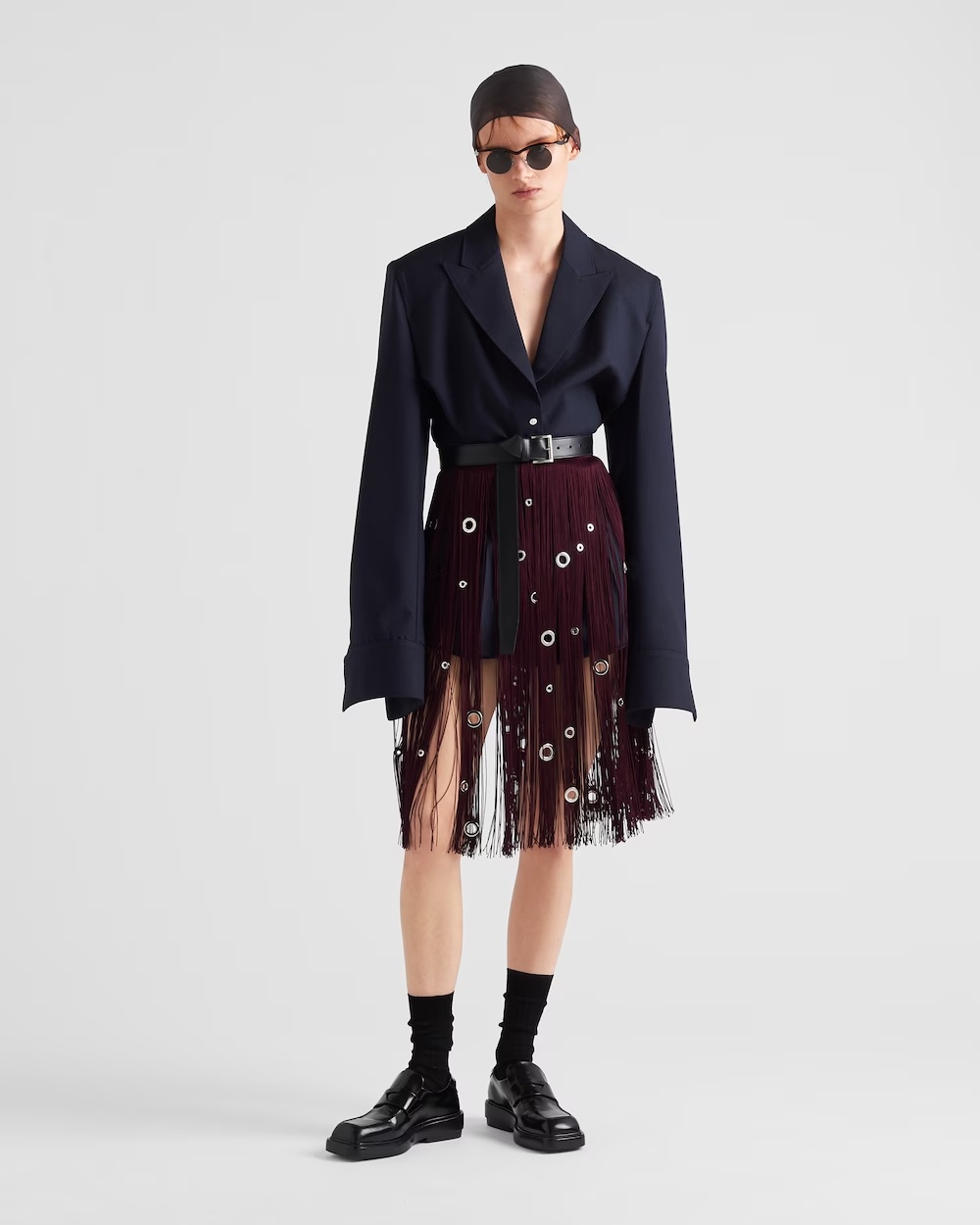 Prada Womens Blue Single-breasted Belted-waist Wool-blend Blazer In Blue