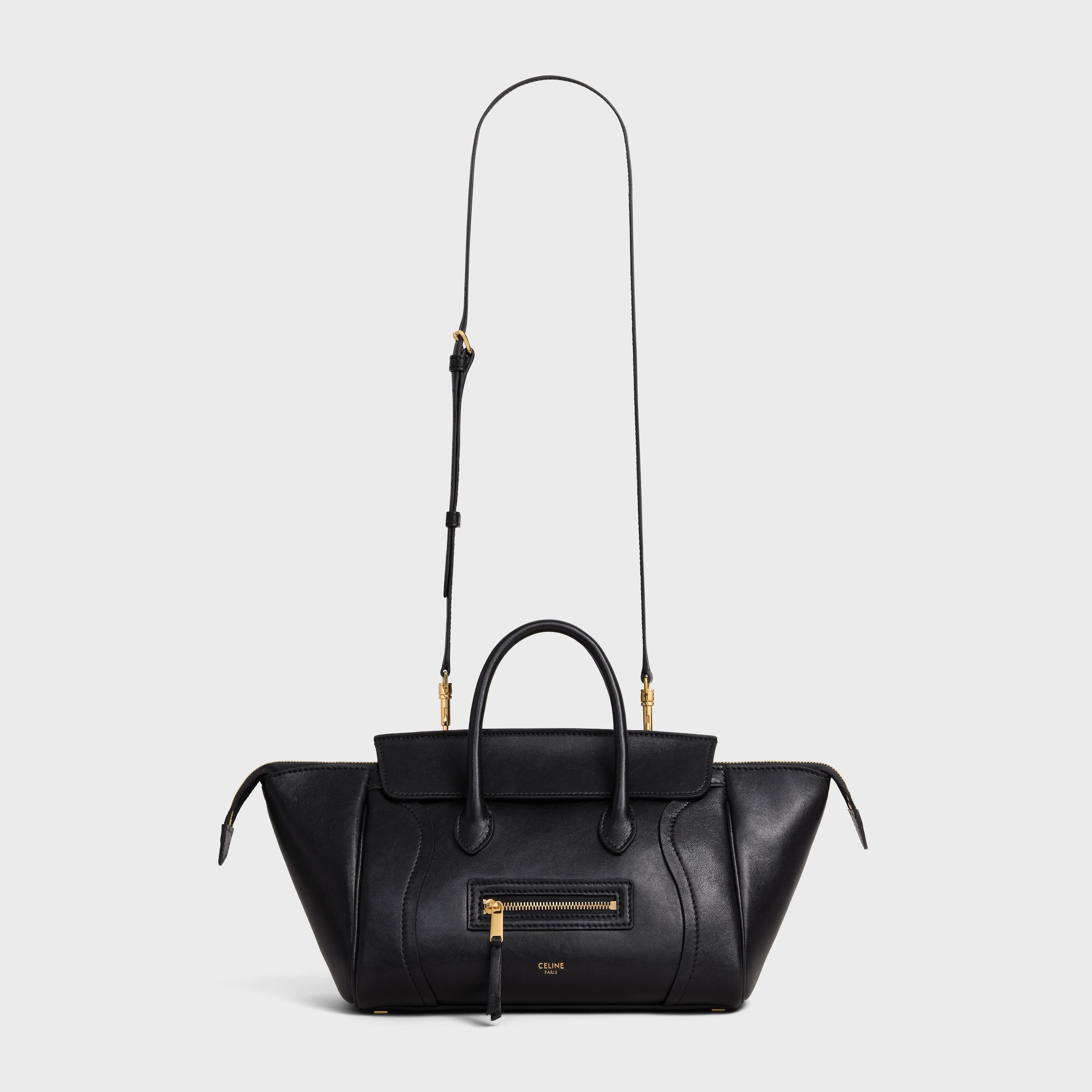 Celine Small New Luggage In Supple Shiny Lambskin In Black