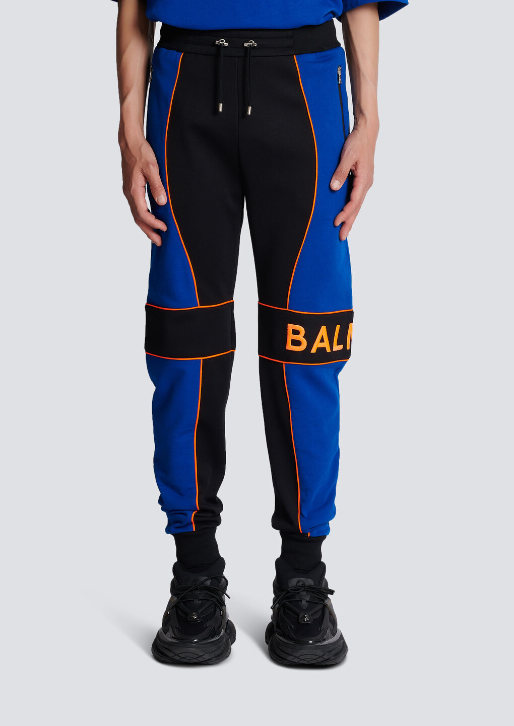Shop Balmain Jogging Bottoms With  Logo Inserts In Black