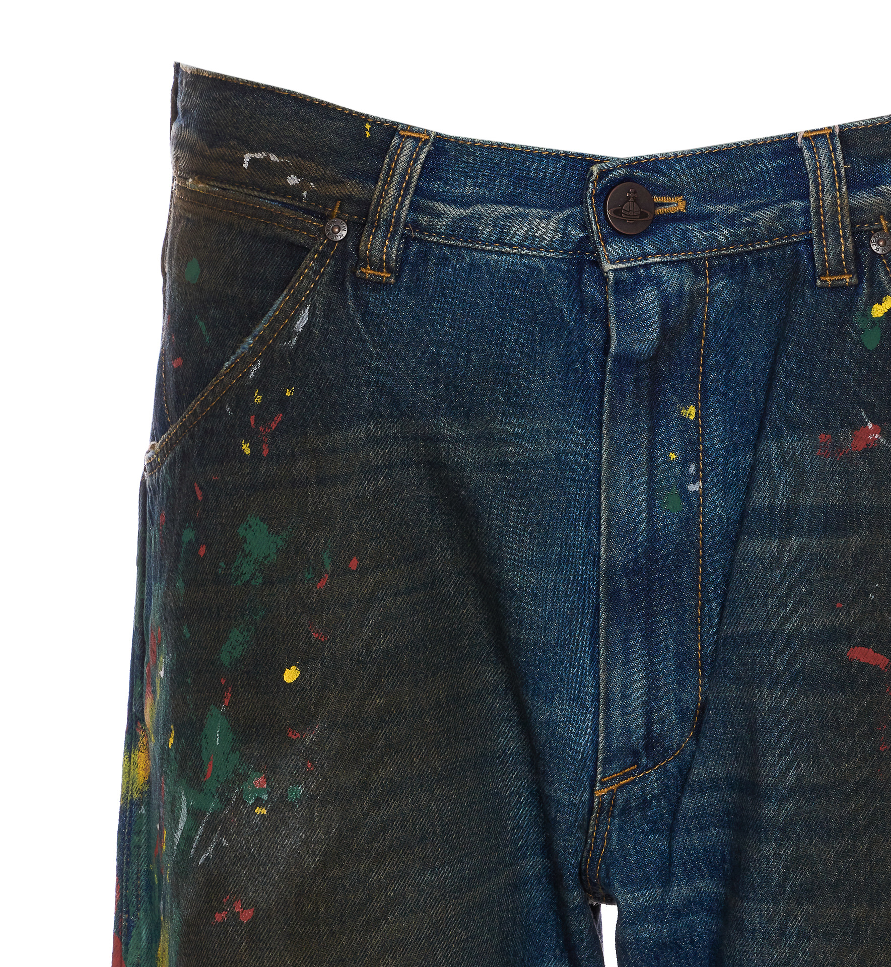 Vivienne Westwood Straight Leg Painted Jeans With Paint Splatter In Blue