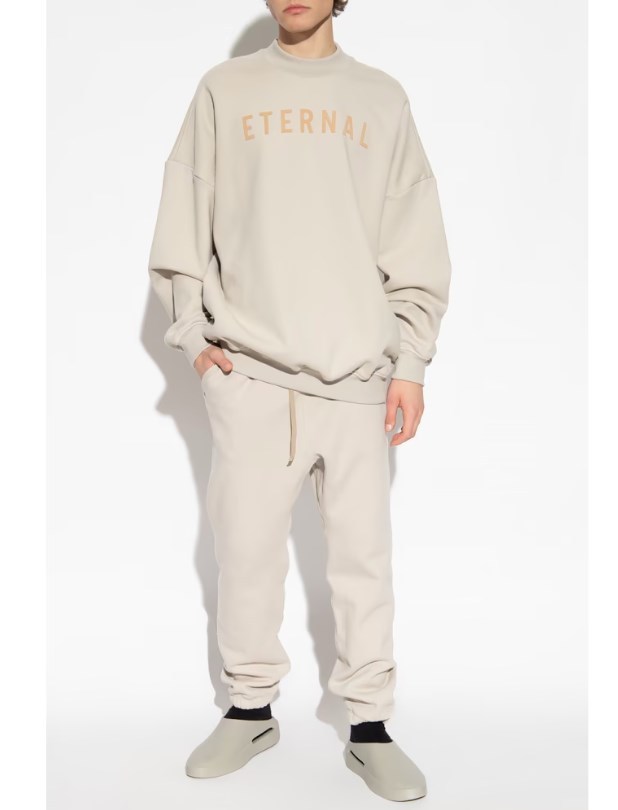 Fear Of God Logo-embroidered Long-sleeved Cotton Sweatshirt In Nude