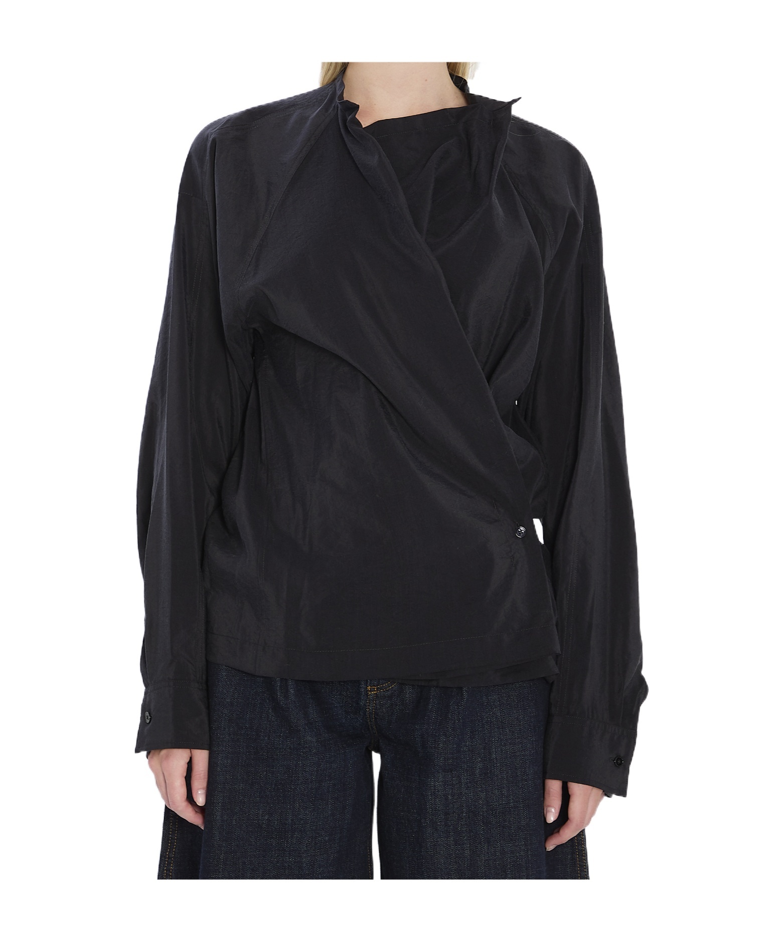 Lemaire Draped Crewneck Top Featuring Pleats In Black