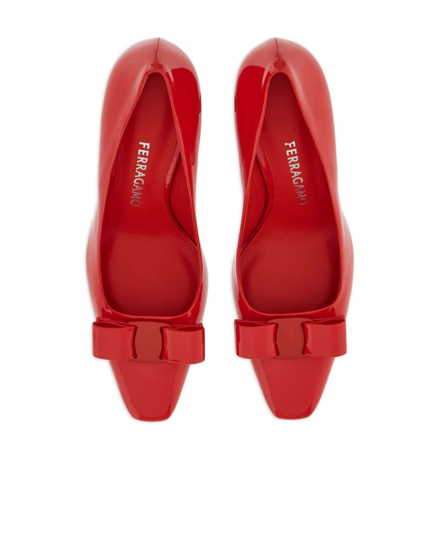 Ferragamo Pointed Toe Kitten Heel Pumps With Bow Detailing In Red