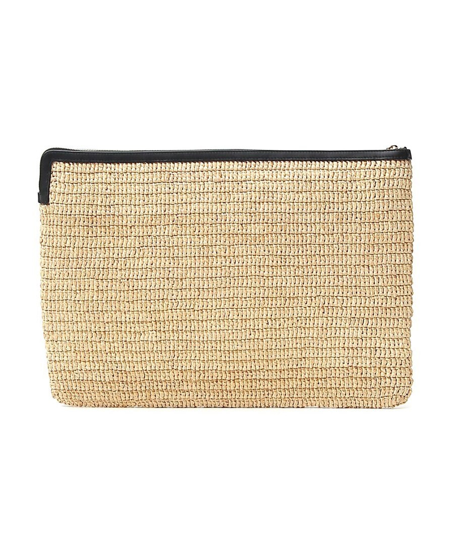 Celine Large Pouch In Raffia And Natural Calfskin