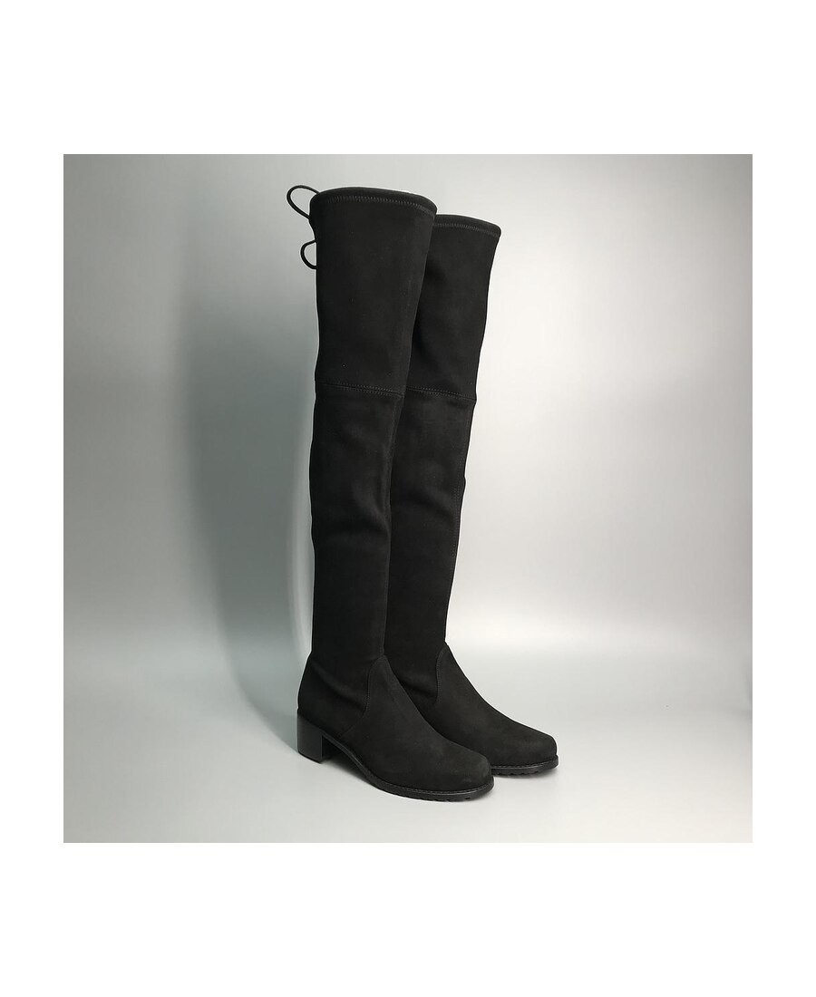 Shop Stuart Weitzman Midland Thigh-high Suede Boots In Black