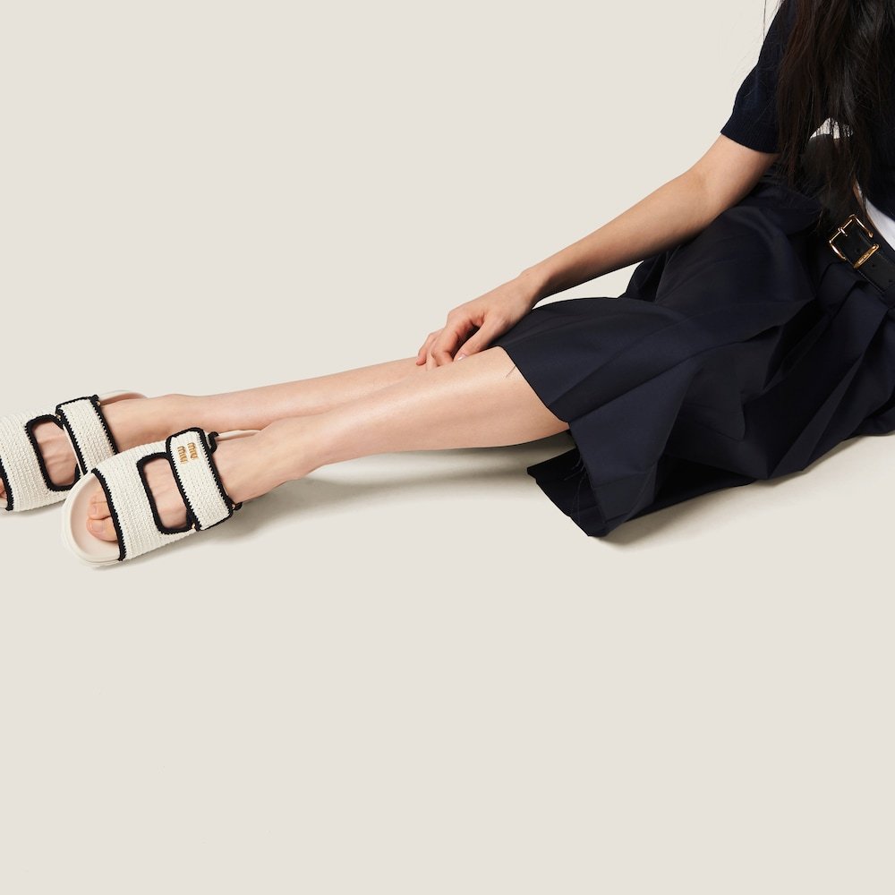 Miu Miu Crocheted Knitted Slippers In Pink
