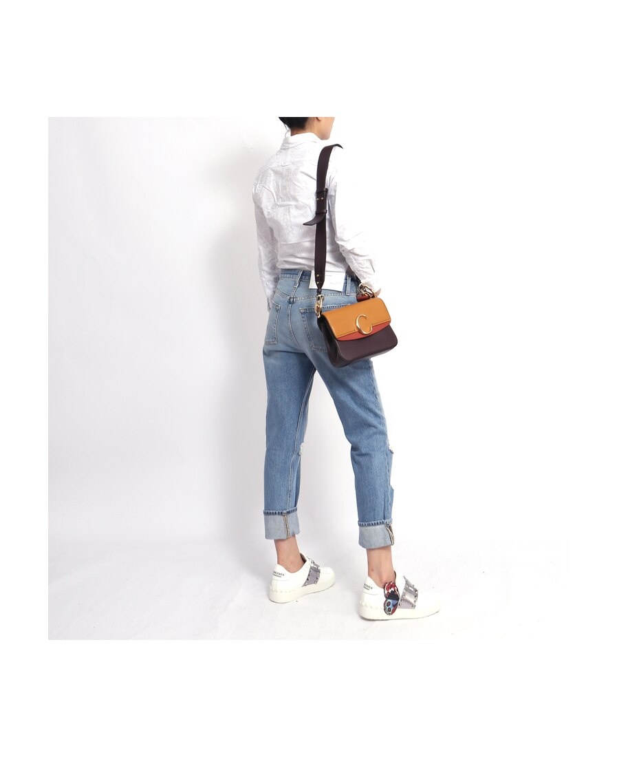 Chloé Color Matching C-button Shoulder Bag In Brown