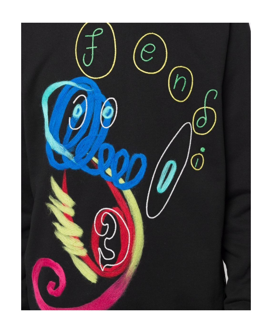 Fendi Embroidered Pullover With Logo In Black