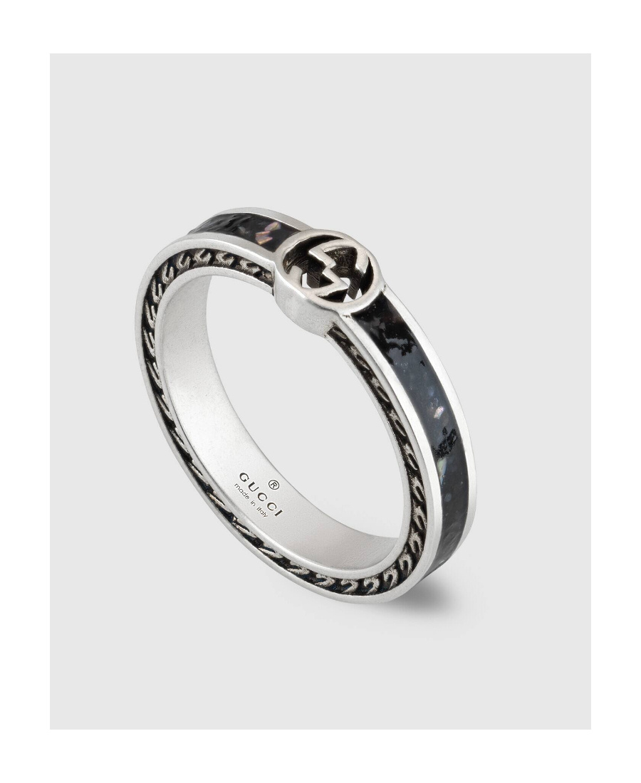 Gucci Interlocking G Enamel Ring In Black