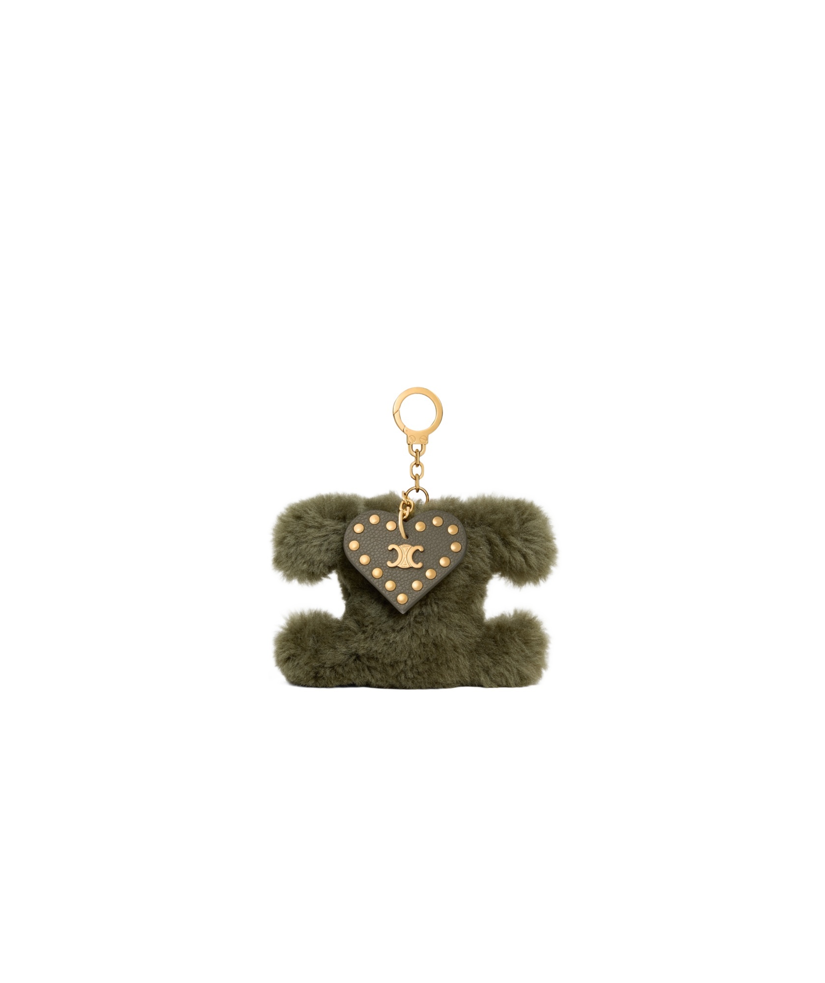 Celine Triomphe Pom-pom Charm In Shearling And Calfskin In Green