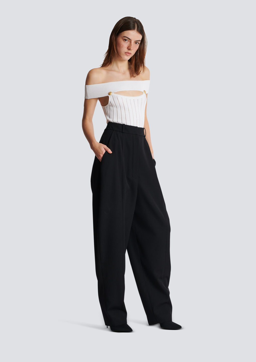 Shop Balmain Openwork Knit Body In White