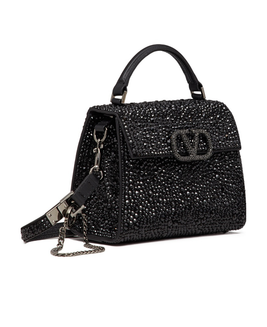 Valentino Vsling Crystal-embellished Leather Tote Bag In Black