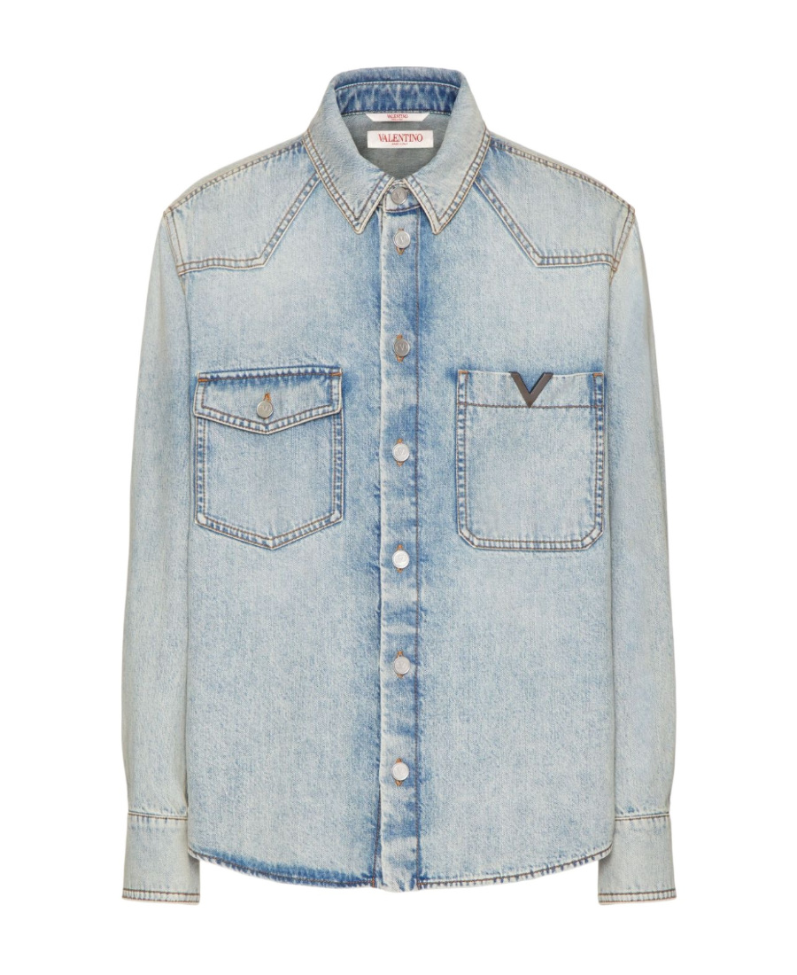 VALENTINO VALENTINO LOGO PLAQUE LONG-SLEEVED DENIM SHIRT