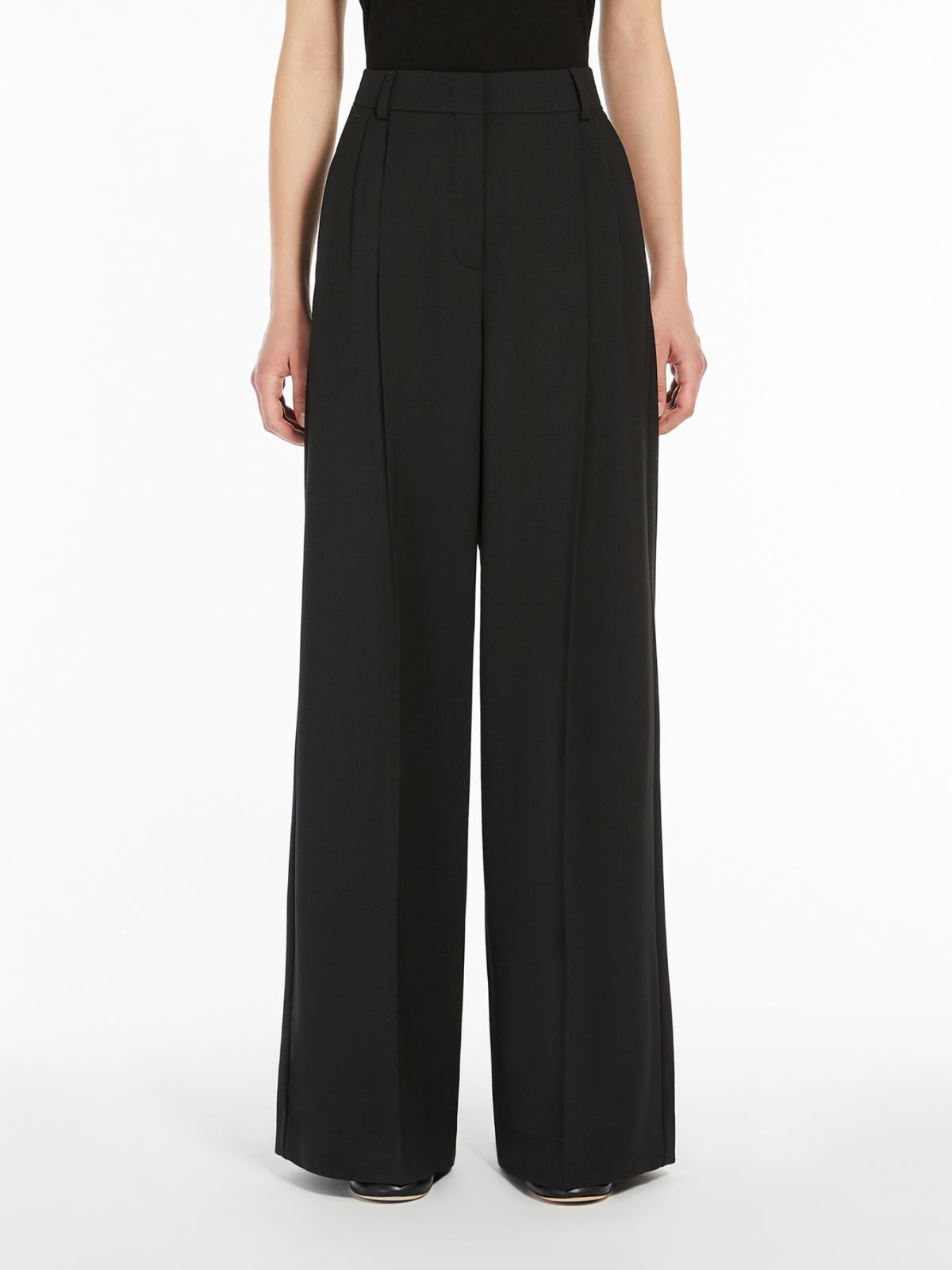 Weekend Max Mara Wool Canvas Wide-leg Pants In Black