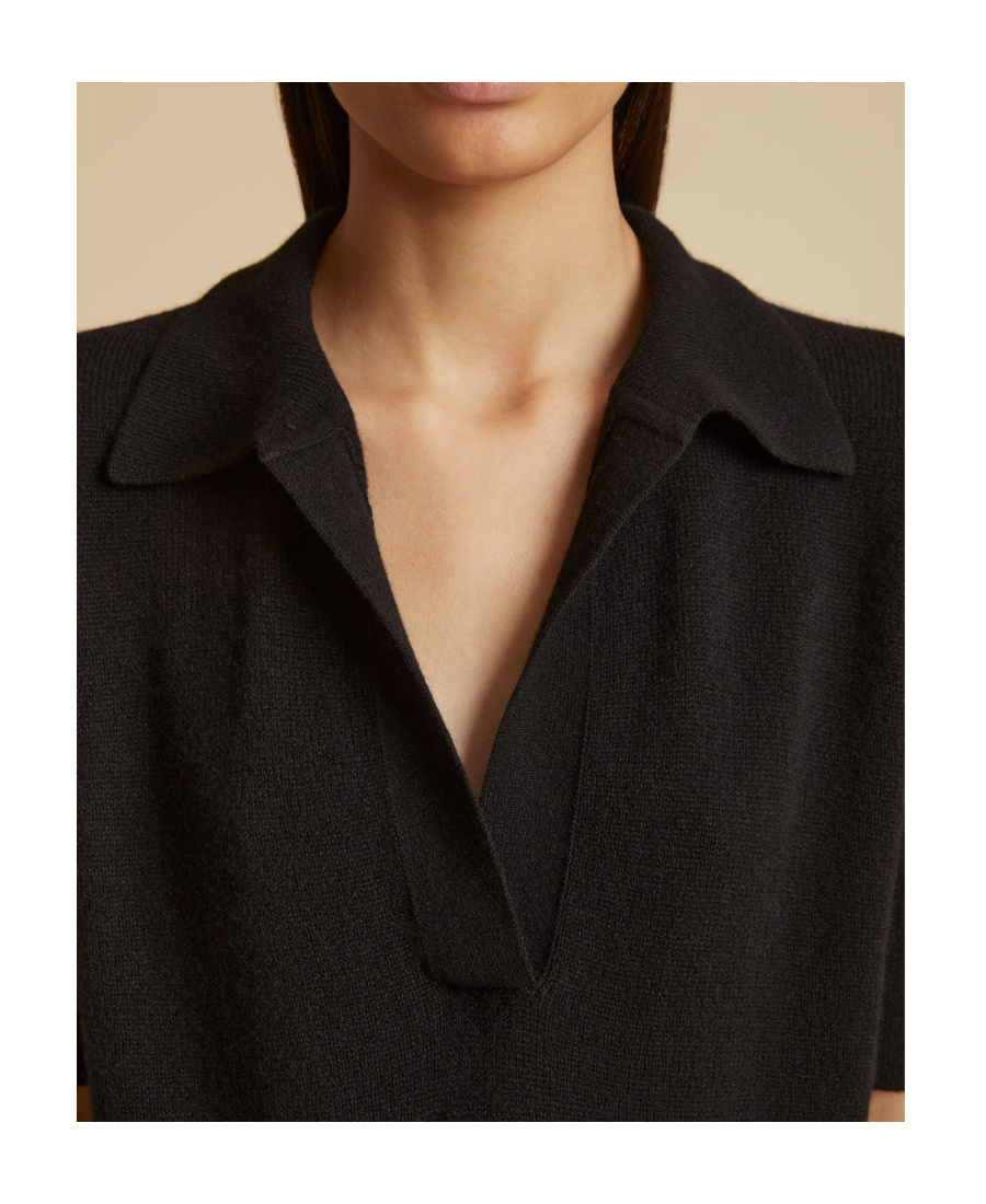 Khaite Shrunked Jo Cashmere-blend Polo Sweater In Black