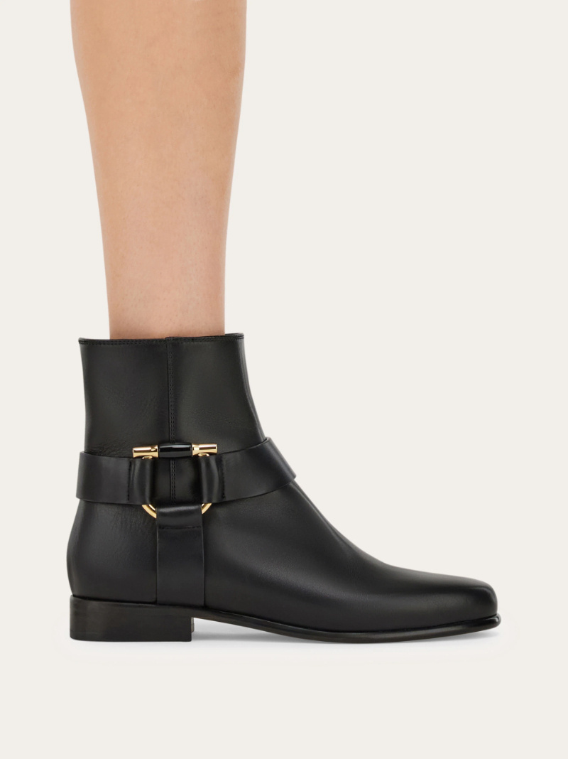 Ferragamo Gancini Ornament Ankle Boot In Black