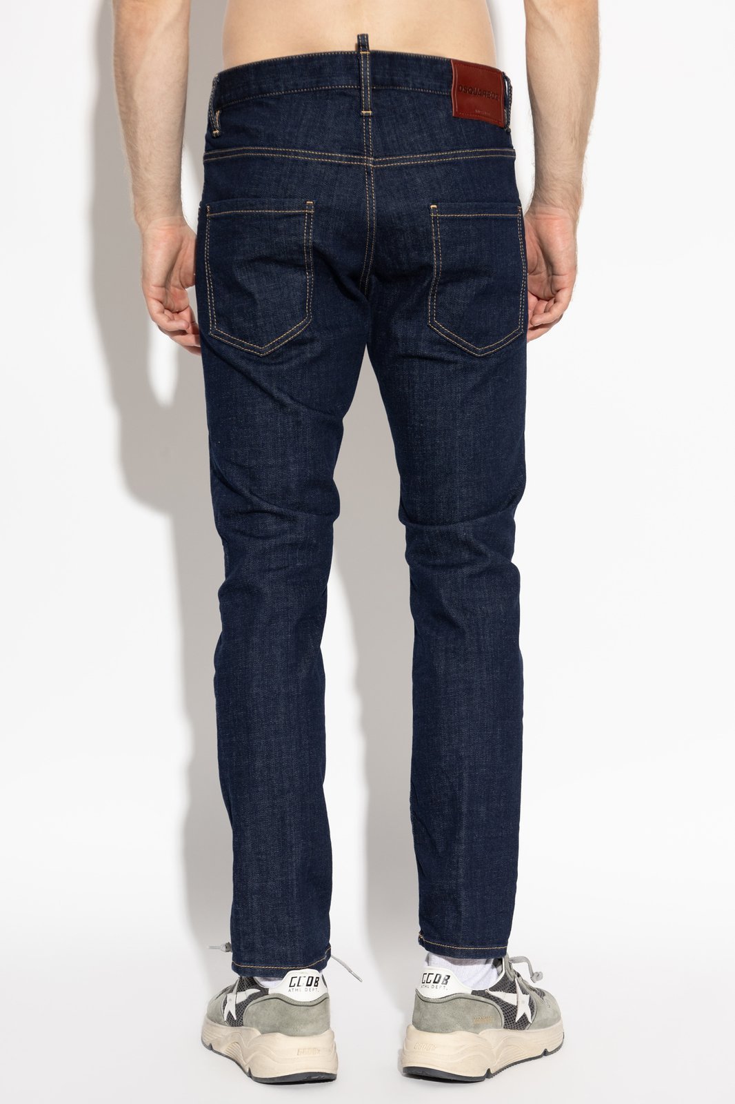 Dsquared2 Blue Jeans With Contrast Stitching And Logo Patch On The Back In Denim Man