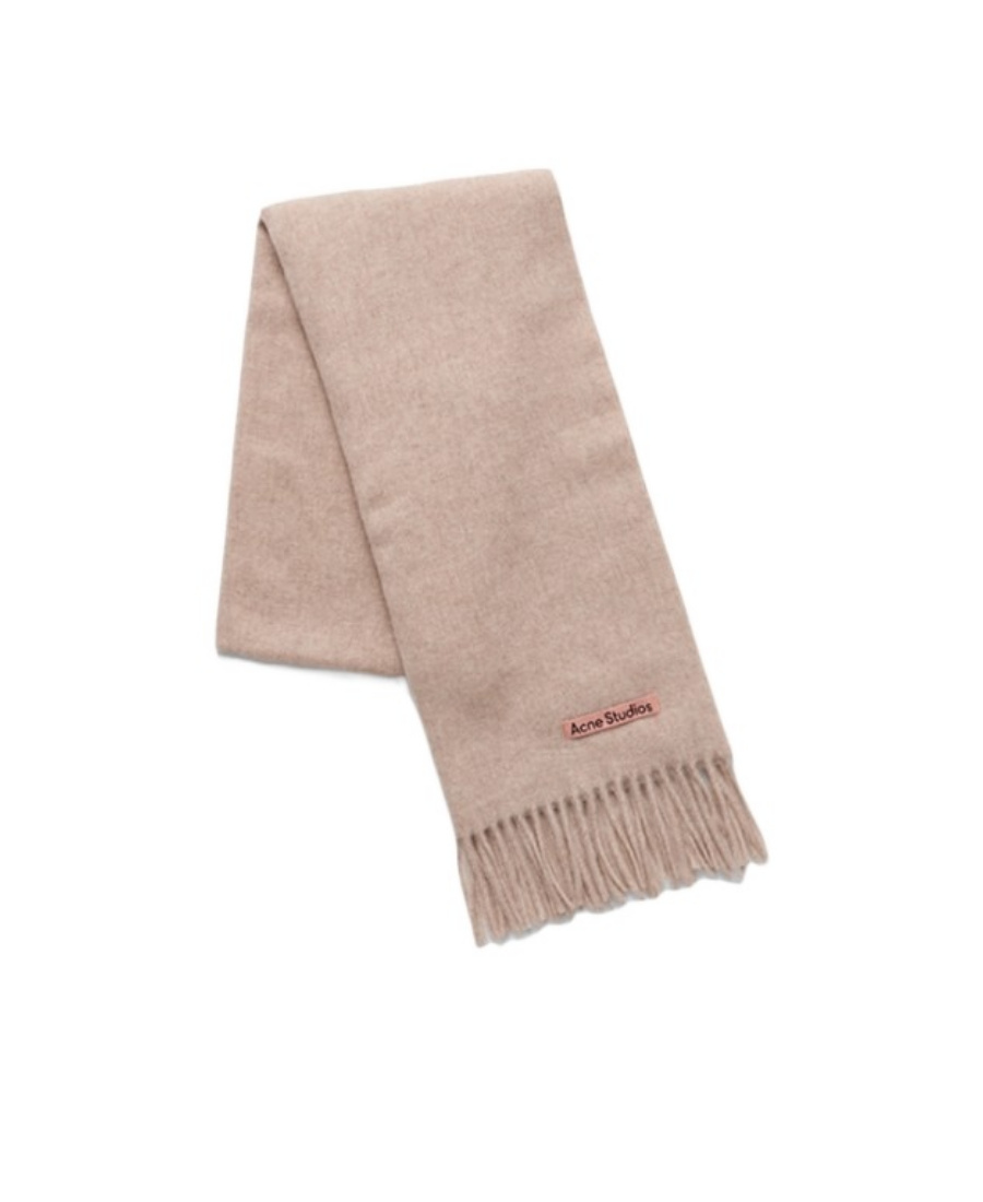 Acne Studios Logo Detail Fringed Scarf In Brown