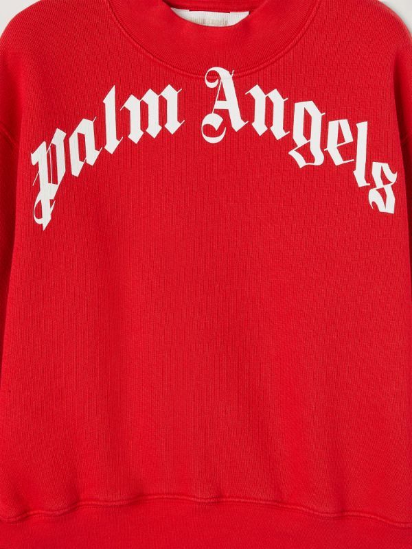 Palm Angels Kids Logo Printed Crewneck Sweatshirt In Red