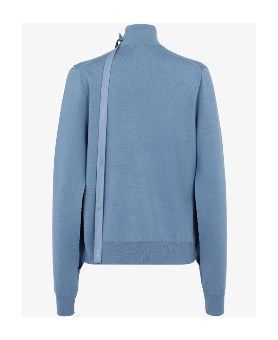 Fendi Modern Wool Blend Sweater With Unique Neckline In Blue