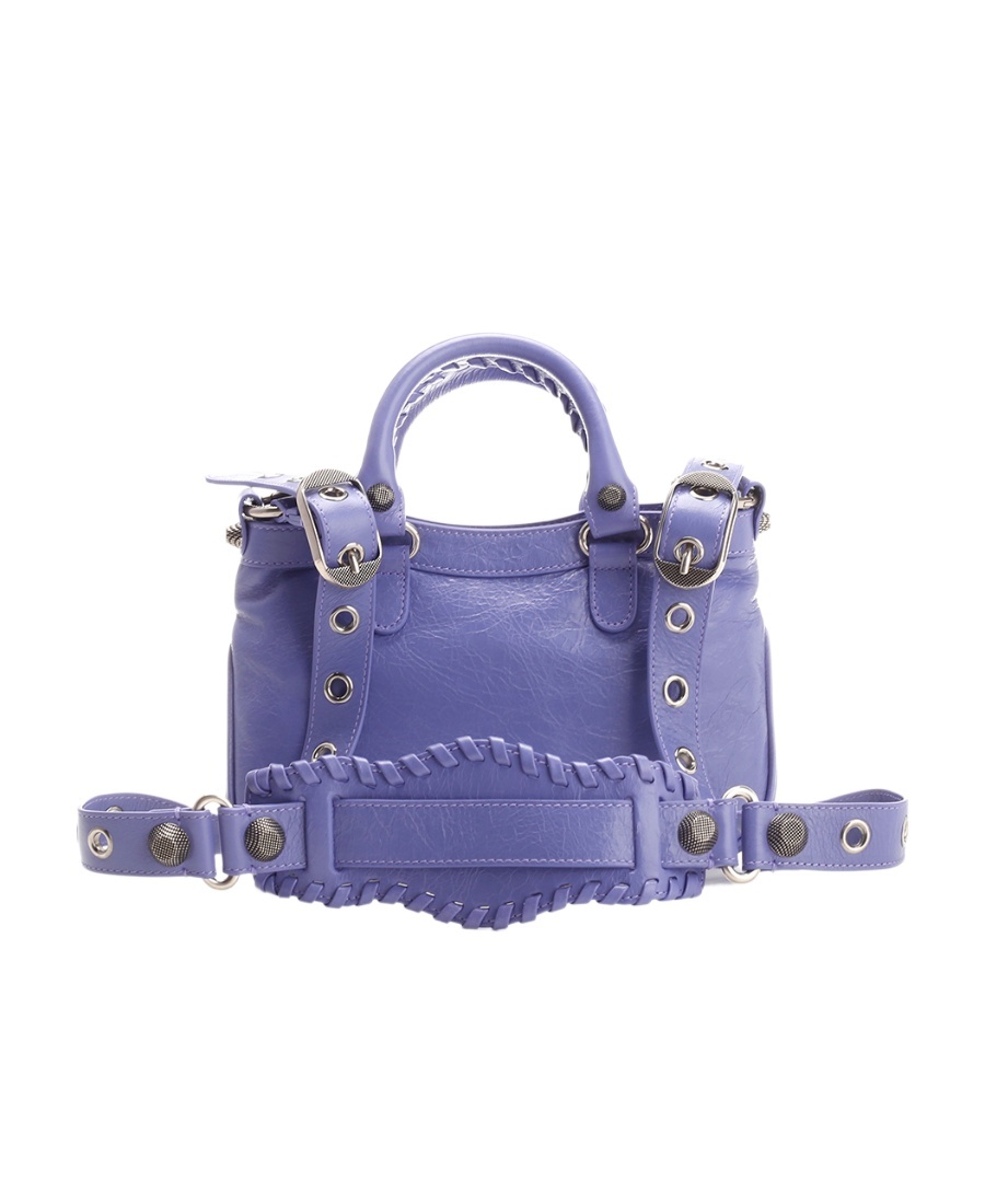 Balenciaga Green Leather Shoulder Handbag With Magnetic Closure And Metal Details In Purple