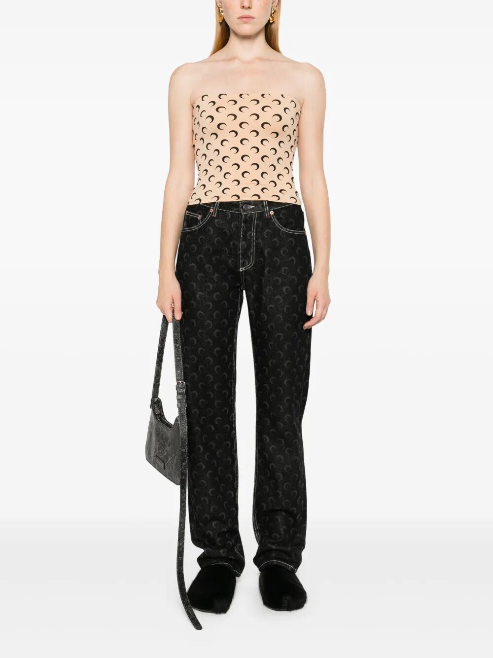 Marine Serre Moon Printed Second Skin Tube Top In Brown