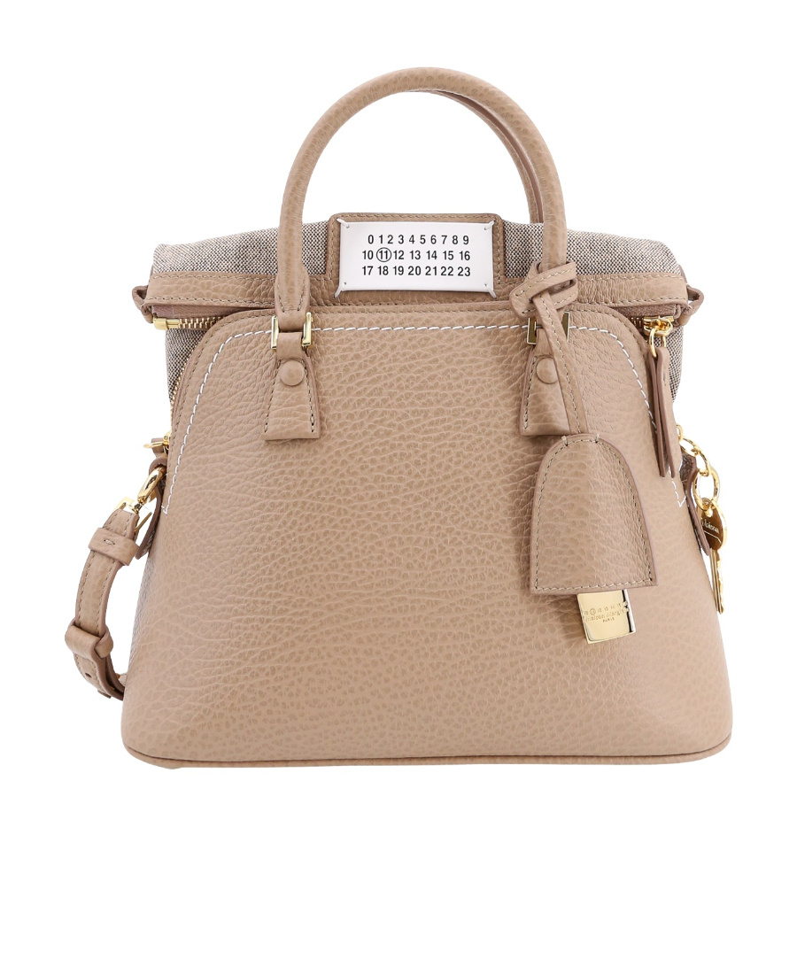 Maison Margiela Leather Handbag With With Logo Patch In Nude