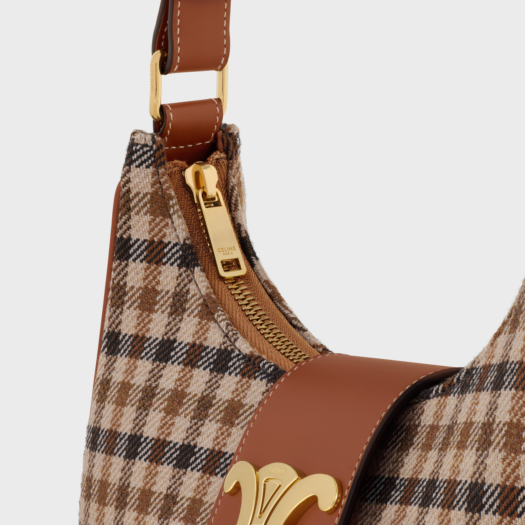 Celine Medium Ava Trimphe Checked Handbag In Brown