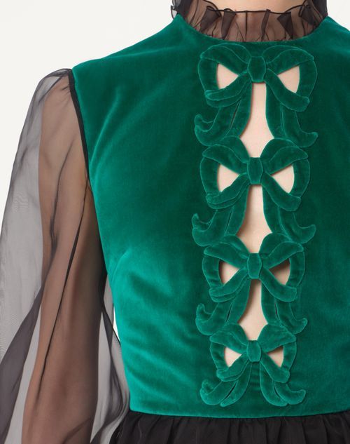 Shop Valentino Short Embroidered Organza Dress In Green/black