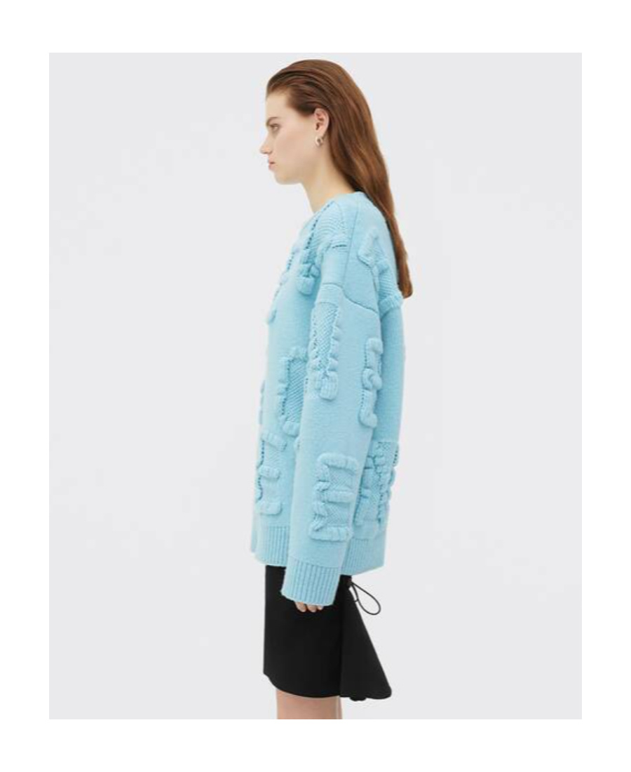 Bottega Veneta Light Blue Stretch Wool Blend Shetland Alphabet Oversize Sweater In Blue