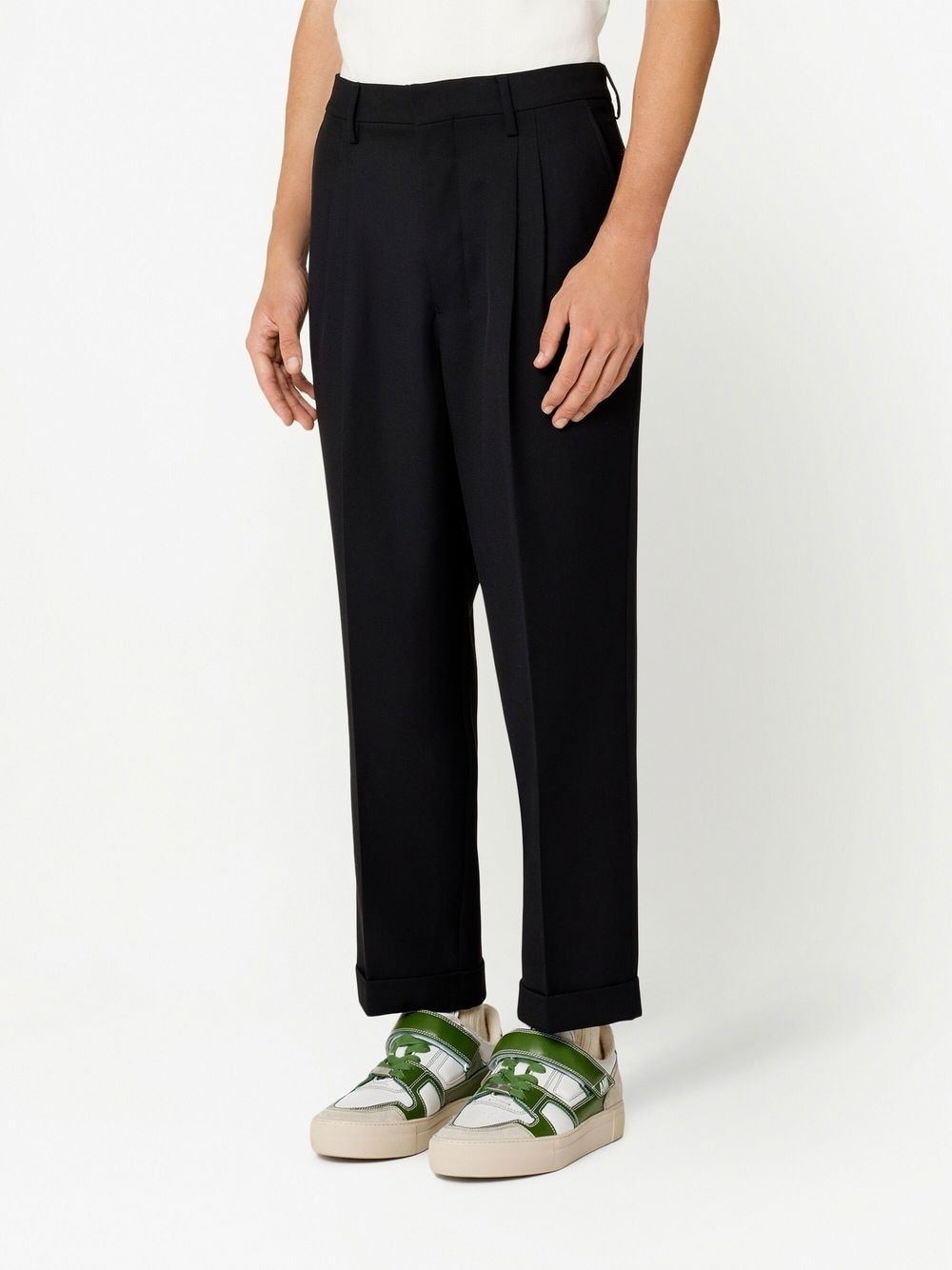 Shop Ami Alexandre Mattiussi Ami Pleated Turn-up Brim Trousers In Black