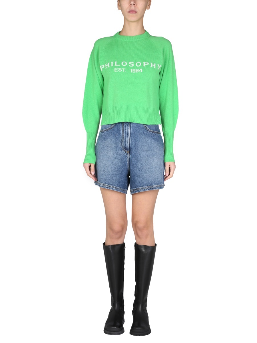 Shop Philosophy Di Lorenzo Serafini Intarsia-knit Logo Jumper In Green