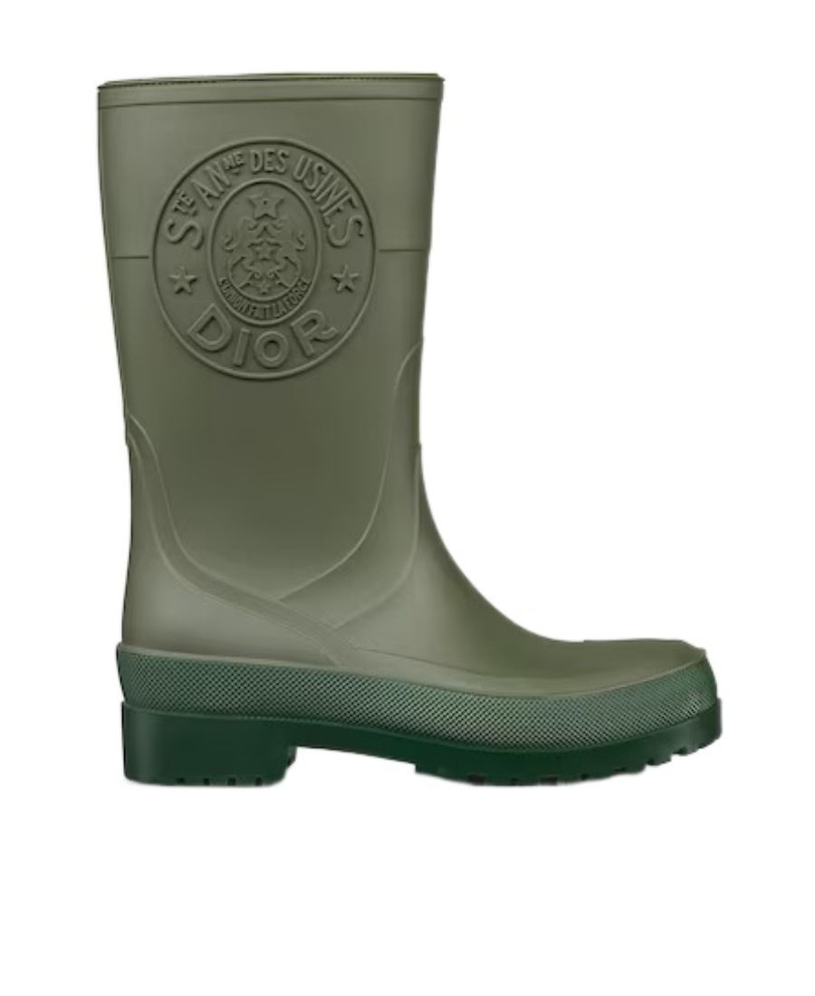 Dior Woman Boot Military Green Size 9 Rubber In Green