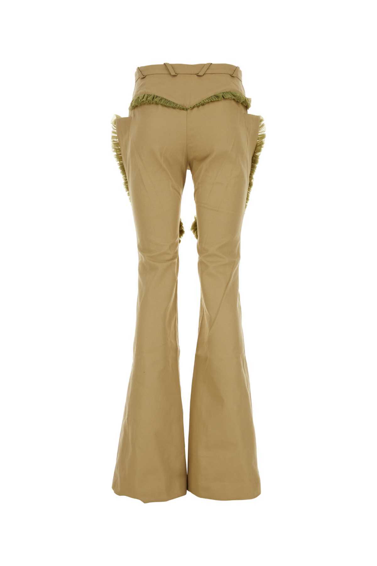 Kiko Kostadinov Feather Trim Flared Cotton Pant In Green