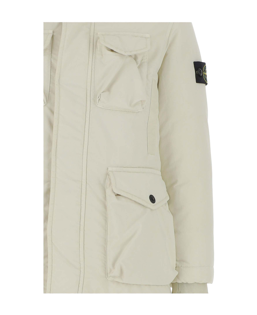 Stone Island Hooded Down Jacket In Gypsum Color