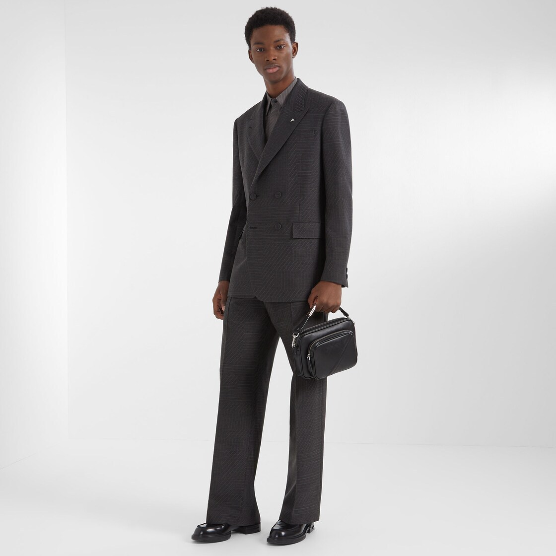 Fendi Shadow Diagonal Leather Messenger Bag In Black
