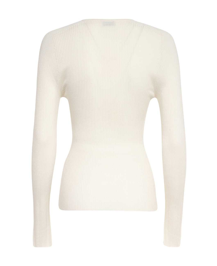 Lanvin Ribbed V-neck Cardigan In White