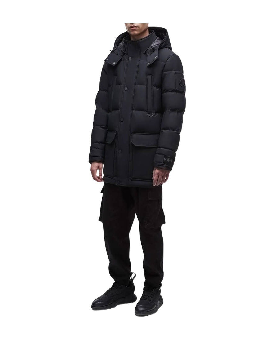Moose Knuckles Logo Long-sleeved Down Jacket In Black