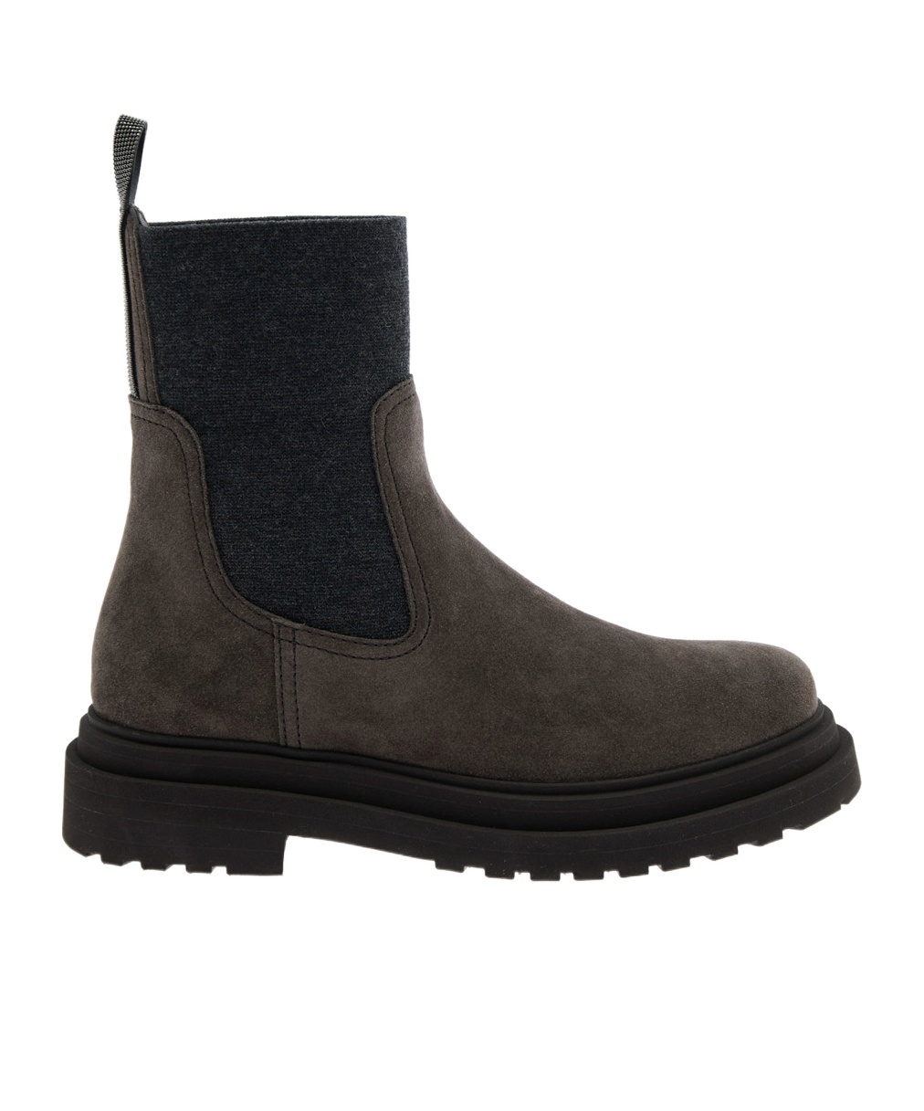 Brunello Cucinelli Brown Ankle Boots With Pull-tab With Monil At The Heel In Suede Woman
