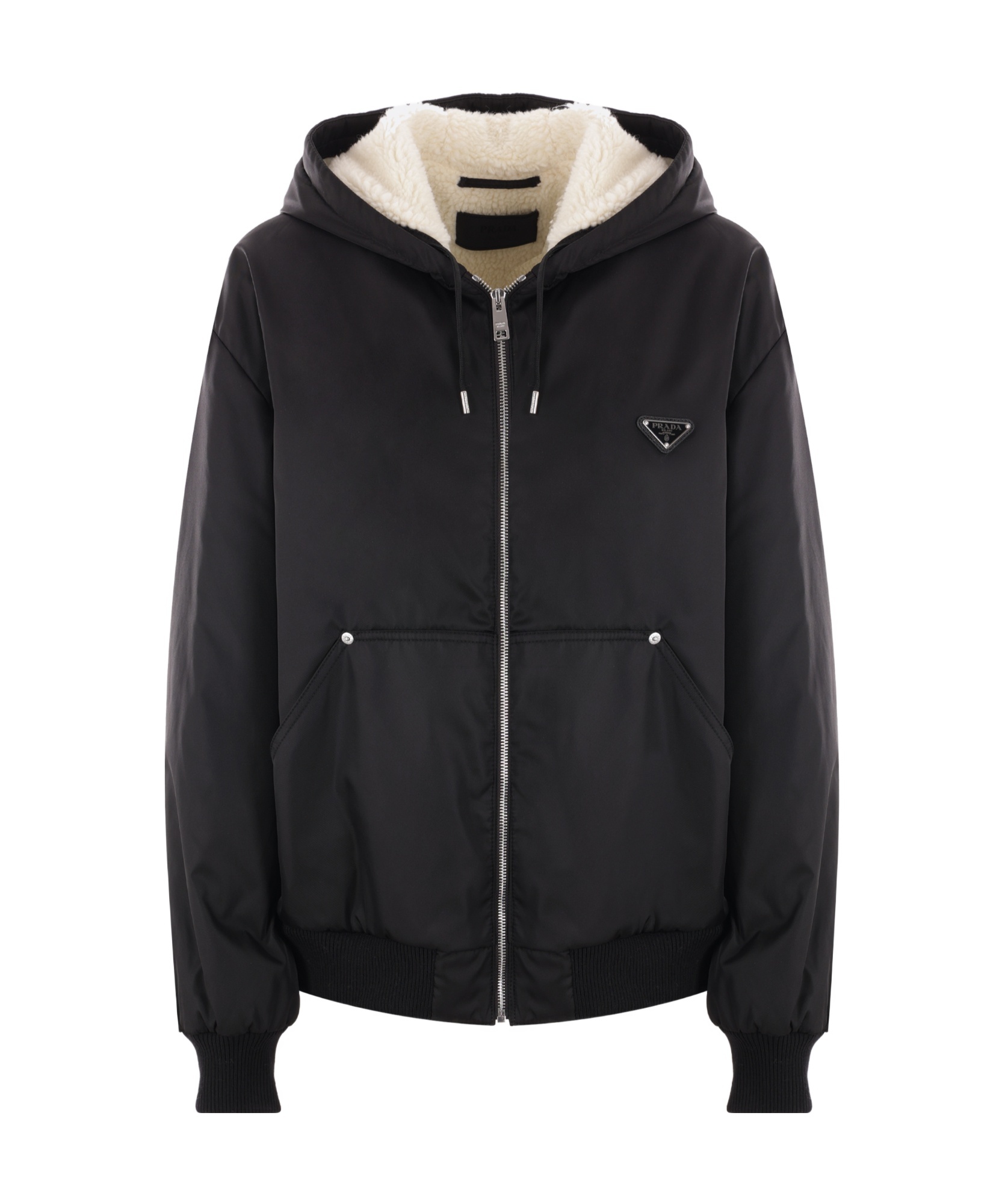 Prada Re-nylon Triangle-logo Hooded Jacket In Black