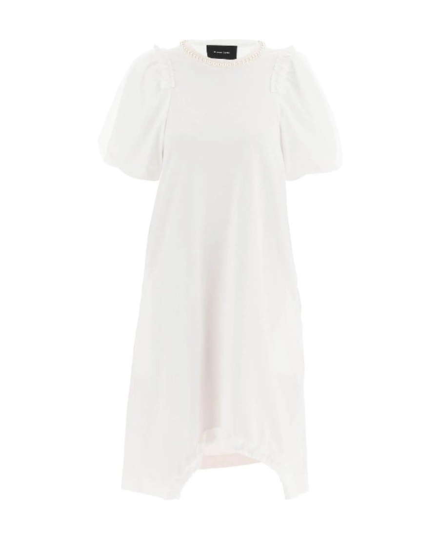 Simone Rocha Cotton Dress With Tulle Sleeves And Pearls In White