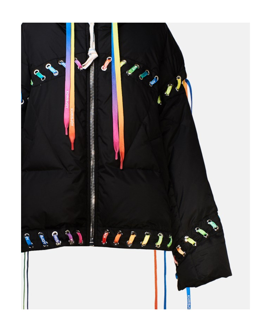 Khrisjoy Contrasting Lace-up Puffer Jacket In Black